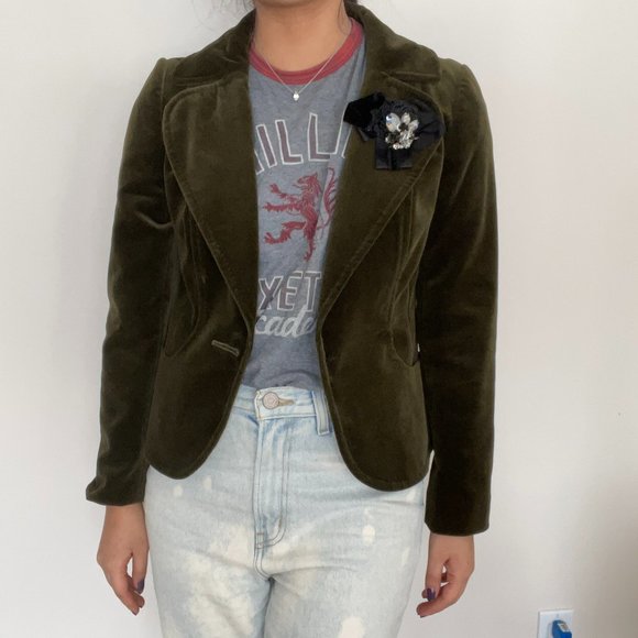 Vintage Velvet Green Blazer - Picture 5 of 6